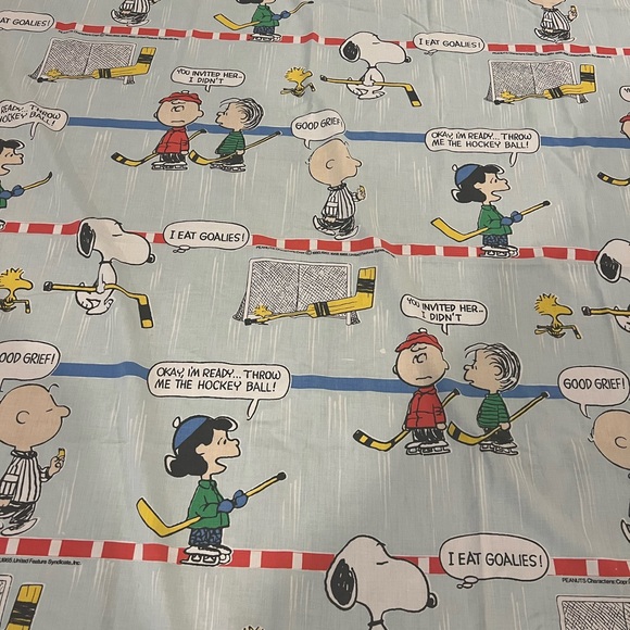 Vintage Charlie Brown Peanuts Top sheet 1990s 1980s Hockey design Twin Size Bed - Picture 2 of 5